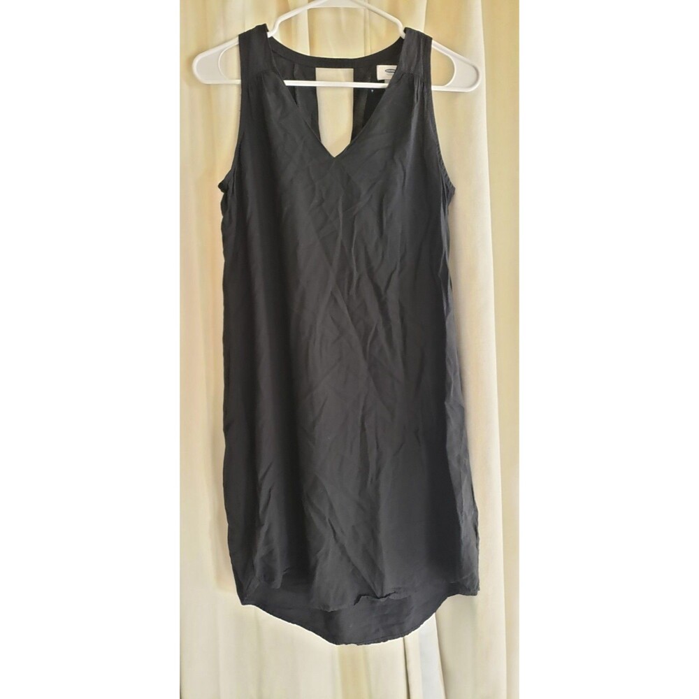 Old Navy Black Shift Dress Size Small Sleeveless Keyhole V Neck Rayon Mini